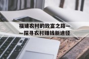 福建农村的致富之路——探寻农村赚钱新途径