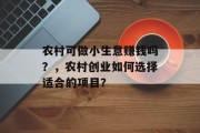 农村可做小生意赚钱吗？，农村创业如何选择适合的项目？