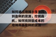 如何通过地摊小生意找到盈利的货源，挖掘商机，如何找到低成本的地摊商品盈利的货源