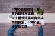 BOBO直播赚钱小生意的探讨与实践，在虚拟主播领域实现商业成功的探索，BOBO直播项目实践