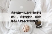 农村卖什么小生意赚钱呢？，农村创业，适合年轻人的小生意推荐
