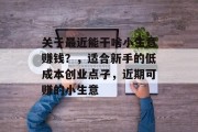 关于最近能干啥小生意赚钱？，适合新手的低成本创业点子，近期可赚的小生意
