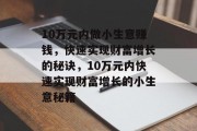10万元内做小生意赚钱，快速实现财富增长的秘诀，10万元内快速实现财富增长的小生意秘籍