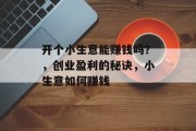 开个小生意能赚钱吗？，创业盈利的秘诀，小生意如何赚钱