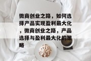 微商创业之路，如何选择产品实现盈利最大化，微商创业之路，产品选择与盈利最大化的策略