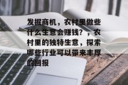 发掘商机，农村里做些什么生意会赚钱？，农村里的独特生意，探索哪些行业可以带来丰厚的回报