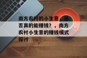 南方农村的小生意，是否真的能赚钱？，南方农村小生意的赚钱模式探讨
