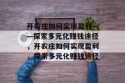 开农庄如何实现盈利——探索多元化赚钱途径，开农庄如何实现盈利，探索多元化赚钱途径