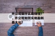 开公司做什么最赚钱？，开公司如何实现盈利最大化？