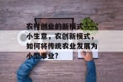 农村创业的新模式——小生意，农创新模式，如何将传统农业发展为小型事业?