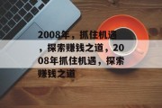 2008年，抓住机遇，探索赚钱之道，2008年抓住机遇，探索赚钱之道