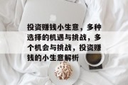 投资赚钱小生意，多种选择的机遇与挑战，多个机会与挑战，投资赚钱的小生意解析