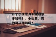开个小生意真的能赚很多钱吗？，小生意，真的可以赚钱吗？