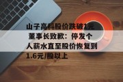 山子高科股价跌破1元 董事长致歉：停发个人薪水直至股价恢复到1.6元/股以上