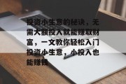 投资小生意的秘诀，无需大额投入就能赚取财富，一文教你轻松入门投资小生意，小投入也能赚钱