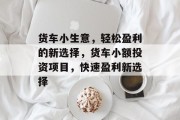 货车小生意，轻松盈利的新选择，货车小额投资项目，快速盈利新选择