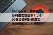 600元投资，如何巧妙利用实现盈利？，600元投资巧妙运用实现盈利的技巧与策略