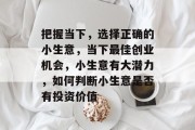 把握当下，选择正确的小生意，当下最佳创业机会，小生意有大潜力，如何判断小生意是否有投资价值