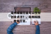毫州哪些行业可以作为创业点子？，毫州科技、教育行业。
