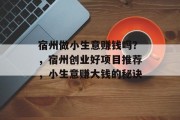 宿州做小生意赚钱吗？，宿州创业好项目推荐，小生意赚大钱的秘诀