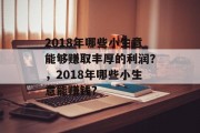 2018年哪些小生意能够赚取丰厚的利润？，2018年哪些小生意能赚钱?