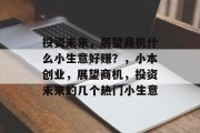 投资未来，展望商机什么小生意好赚？，小本创业，展望商机，投资未来的几个热门小生意