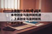 上高做什么赚钱？探索本地创业与盈利新机遇，上高创业与盈利新机遇的探索