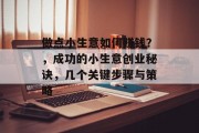 做点小生意如何赚钱？，成功的小生意创业秘诀，几个关键步骤与策略