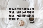 什么小生意不赚钱不用交税，税务小业务赚钱秘诀，无需缴纳任何税款的行业