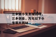 三乡做小生意赚钱吗，三乡创业，万元以下小生意大揭秘