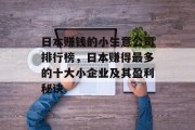日本赚钱的小生意公司排行榜，日本赚得最多的十大小企业及其盈利秘诀