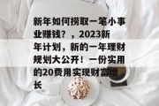 新年如何捞取一笔小事业赚钱？，2023新年计划，新的一年理财规划大公开！一份实用的20费用实现财富增长