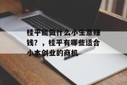 桂平能做什么小生意赚钱？，桂平有哪些适合小本创业的商机