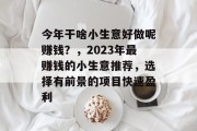 今年干啥小生意好做呢赚钱？，2023年最赚钱的小生意推荐，选择有前景的项目快速盈利