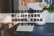 镇上什么小生意赚钱好呢？，15个小生意可以轻松赚钱，无需大投入，只需几步操作！