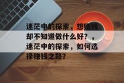 迷茫中的探索，想赚钱却不知道做什么好？，迷茫中的探索，如何选择赚钱之路？