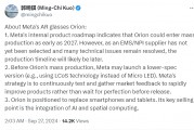 郭明錤：Meta AR眼镜Orion最快2027年量产，定位是取代手机和电脑
