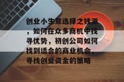 创业小生意选择之钱源，如何在众多商机中找寻优势，初创公司如何找到适合的商业机会，寻找创业资金的策略