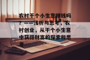农村干个小生意赚钱吗？——浅析与思考，农村创业，从干个小生意中获得财富的探索和思考