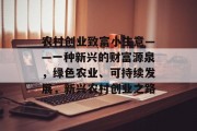农村创业致富小生意——一种新兴的财富源泉，绿色农业、可持续发展，新兴农村创业之路