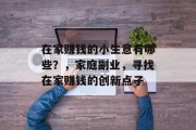 在家赚钱的小生意有哪些？，家庭副业，寻找在家赚钱的创新点子