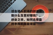 适合初入职场的创业者做什么生意好赚钱？，创业之初，如何选择盈利丰厚的商业项目