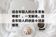适合年轻人的小生意有哪些？，一文解读，适合年轻人的创业小项目推荐