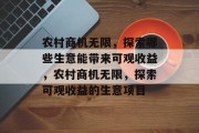 农村商机无限，探索哪些生意能带来可观收益，农村商机无限，探索可观收益的生意项目