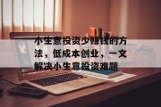 小生意投资少赚钱的方法，低成本创业，一文解决小生意投资难题