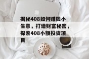 揭秘408如何赚钱小生意，打造财富秘密，探索408小额投资项目