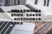 寻找小生意赚钱的成本低的秘诀，低成本创业，如何寻找和管理小生意的机会