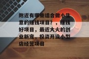 附近有哪些适合做小生意的赚钱项目？，赚钱好项目，最近大火的创业新宠，投资开设小型店经营项目