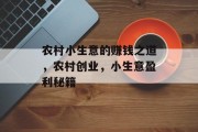 农村小生意的赚钱之道，农村创业，小生意盈利秘籍