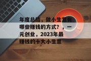年度总结，做小生意有哪些赚钱的方式？，一元创业，2023年最赚钱的十大小生意